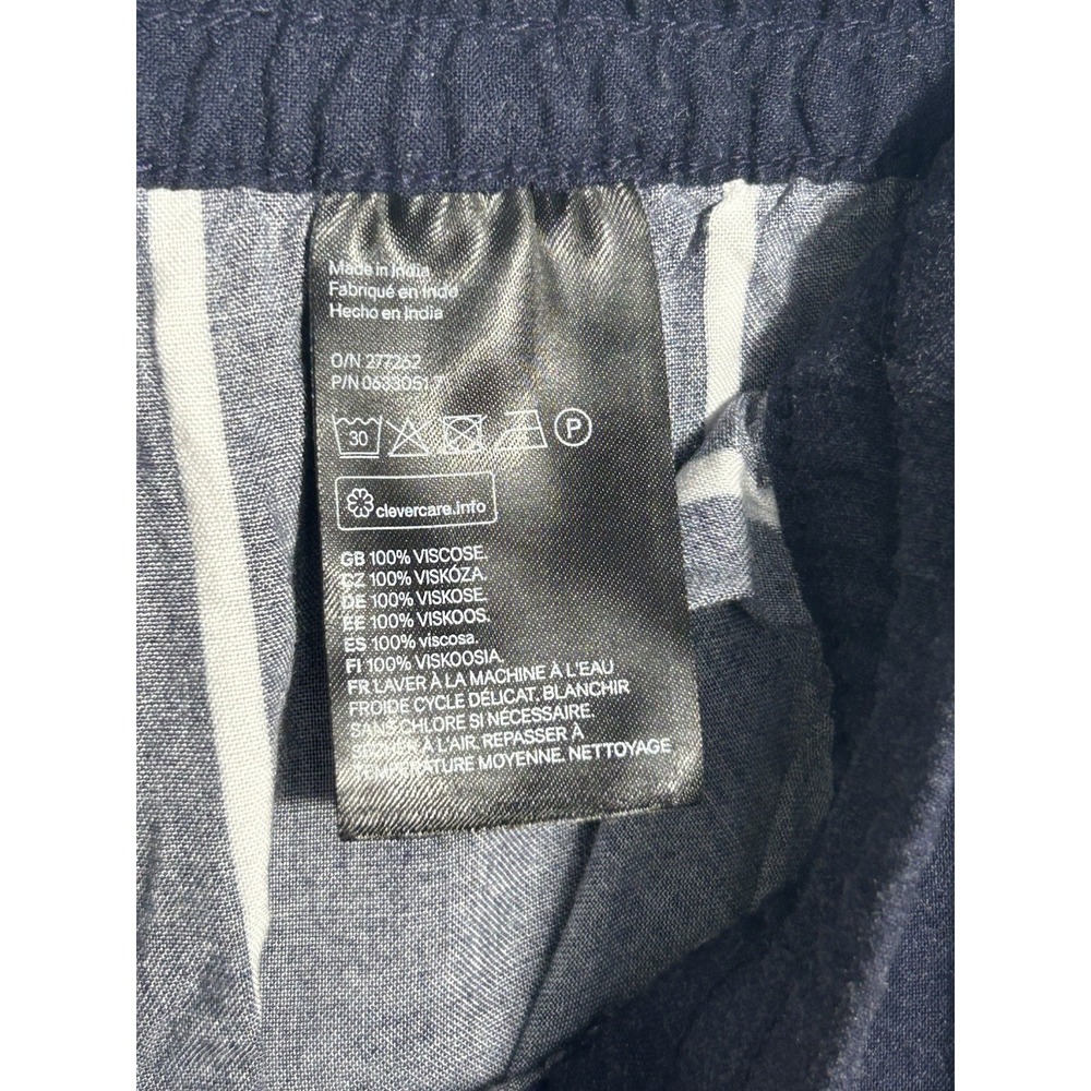 H&M L.O.G.G. Women's Navy Blue White Striped Wide Leg Linen Blend Pants Size 12 - Picture 6 of 9